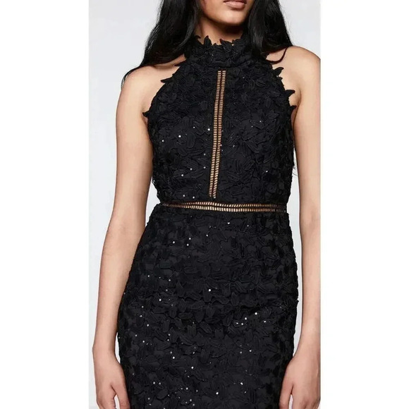 NWT! Bardot Sequin Leaf Lace Dress In Black Sz 2 - Picture 2 of 9